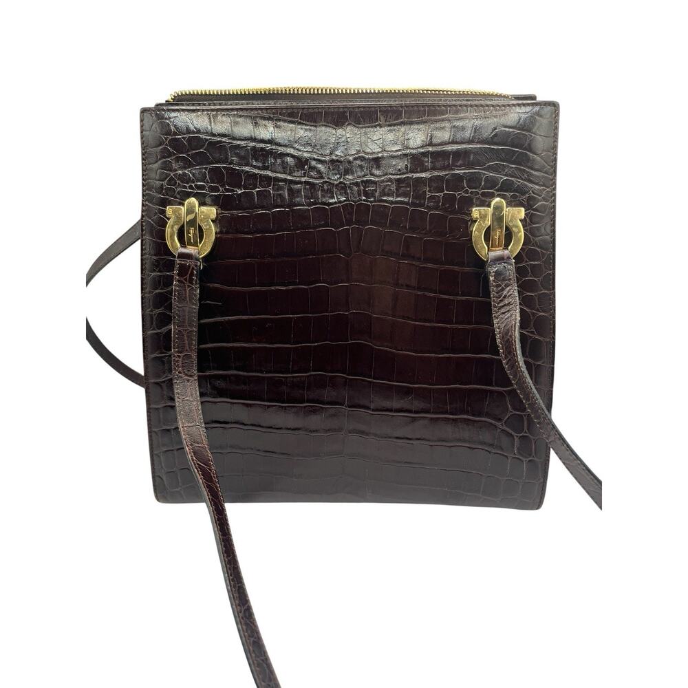 Salvatore Ferragamo Croc Embossed‎ Gancini Shoulder Bag